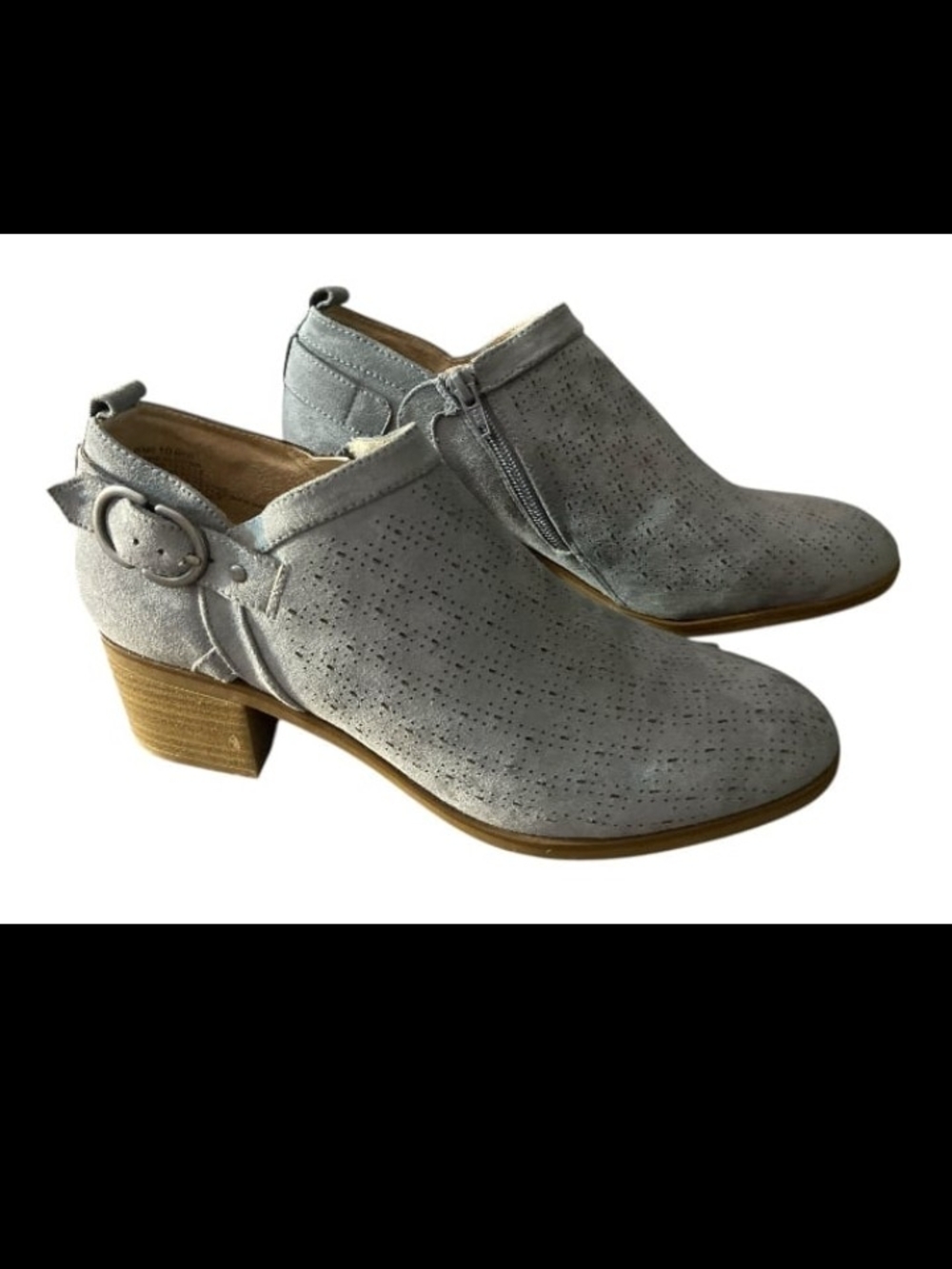 Sonoma Gray Perforated Suede Ankle Booties with Buckle Strap